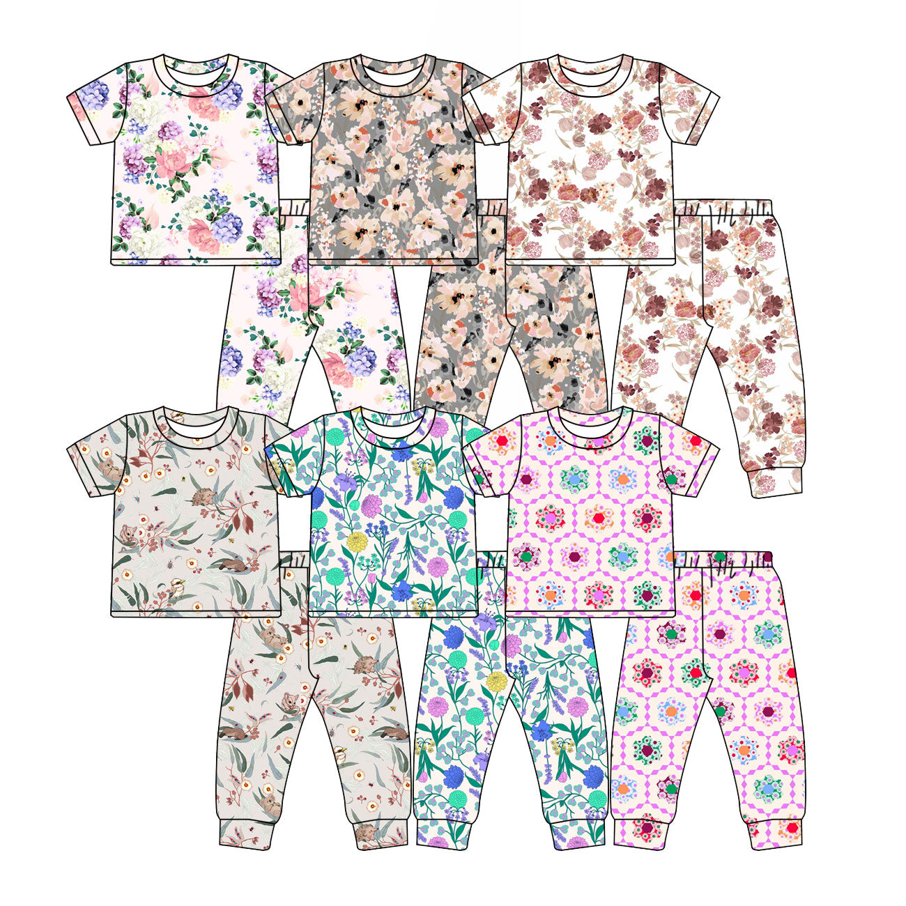 3.28  Custom moq 5 mix size Sibling Baby Girl Floral Pajama Set Short-Sleeved Pants Comfortable Sleepwear for Infants