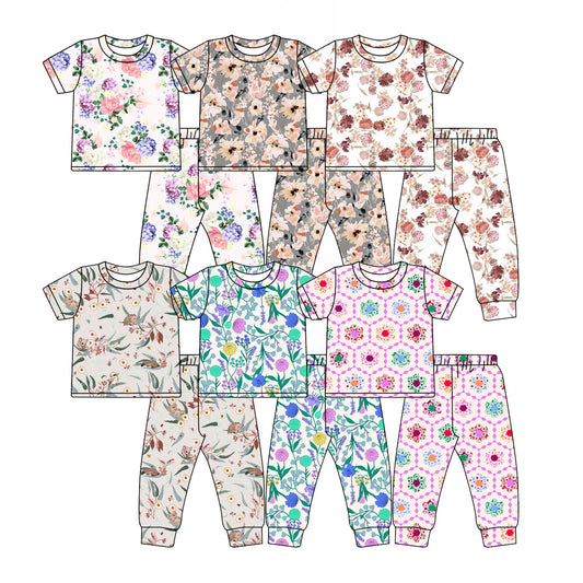 3.28  Custom moq 5 mix size Sibling Baby Girl Floral Pajama Set Short-Sleeved Pants Comfortable Sleepwear for Infants