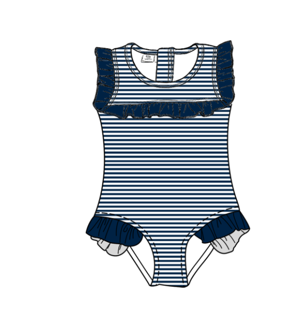 Custom moq 5 mix size milk silk summer teams baby girl boys clothes Navy Blue Two-Piece Swimsuit Set One Piece Swimsuits boy swim trunks