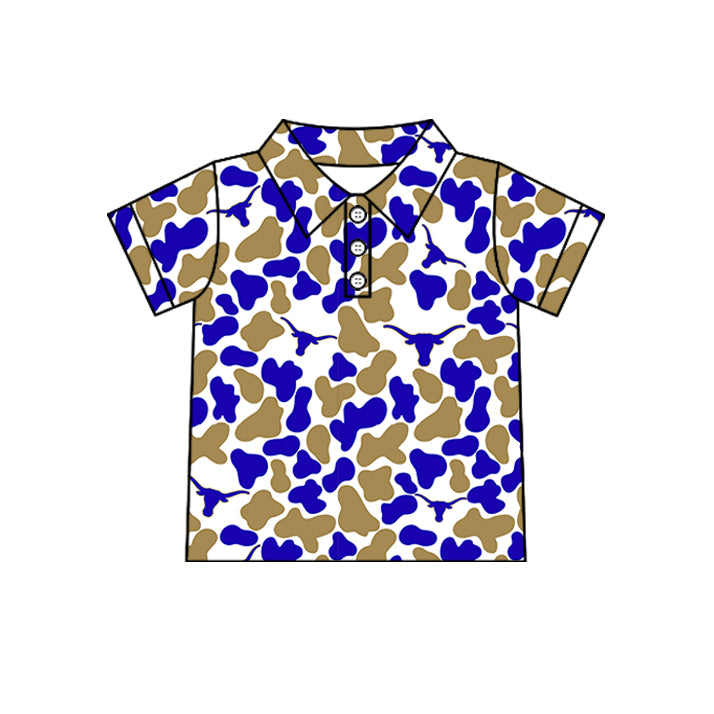 Custom moq 5 mix size summer teams Baby Boys Camo Print Short Sleeve Button Polo Top