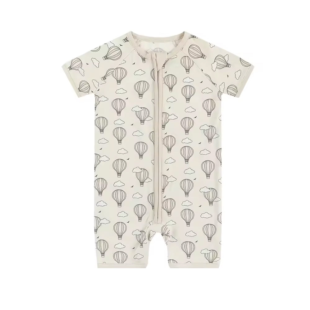5.16custom each style moq 5eta 4-5week Sibling Sister hot air balloon print beige boys outfits and baby romper match family design