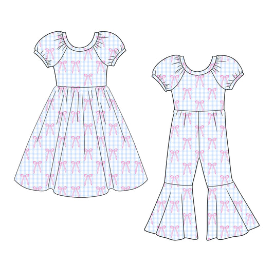 25.12.16 custom each style moq 5 eta 6-8week Sibling Sister bow baby short sleeve dress and jumpsuit match design