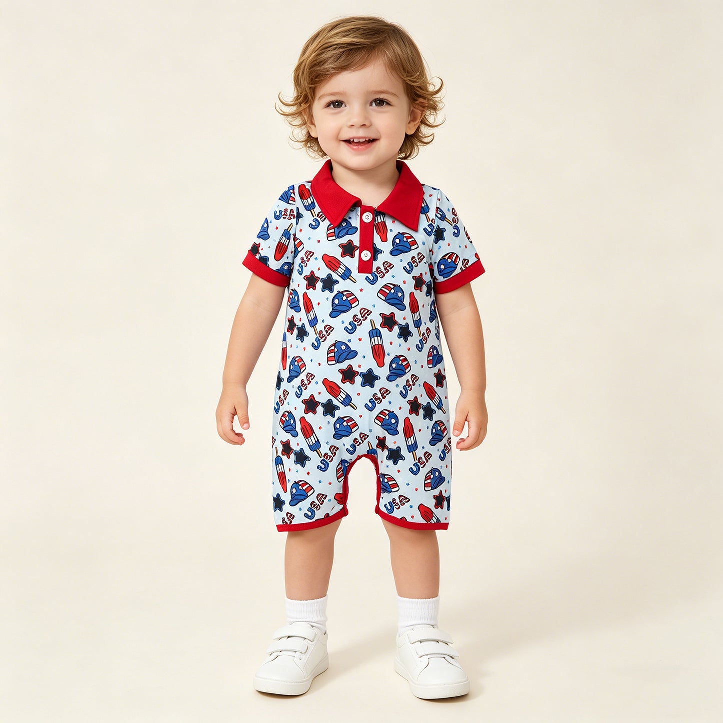 RTS NO MOQ SR3874 Baby Boys Star Popsicle Short Sleeve 4th of July Holiday Rompers