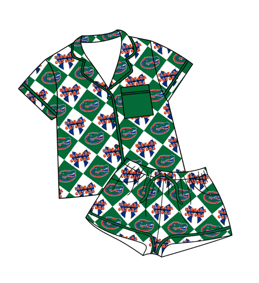 Custom moq 5 mix size green  Plaid Baby Pajamas Short-Sleeved Top And Shorts Team Outfit Comfortable Sleepwear for Infants