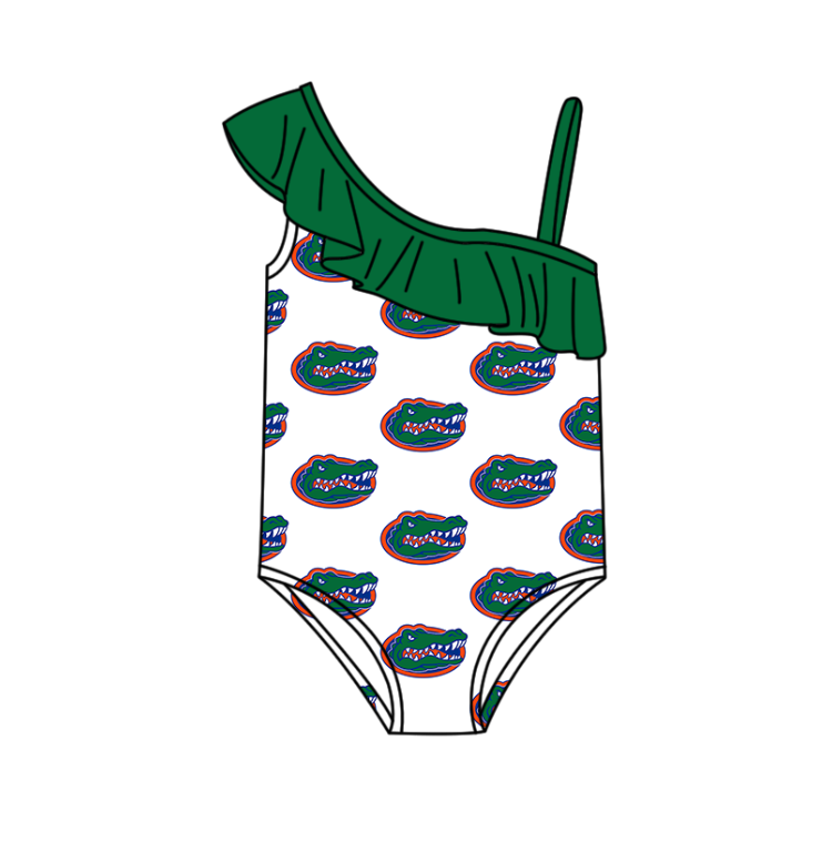 Custom moq 5 mix size milk silk summer teams Baby Girl Green Two-Piece Swimsuit Set One Piece Swimsuits Boys Swim Trunks