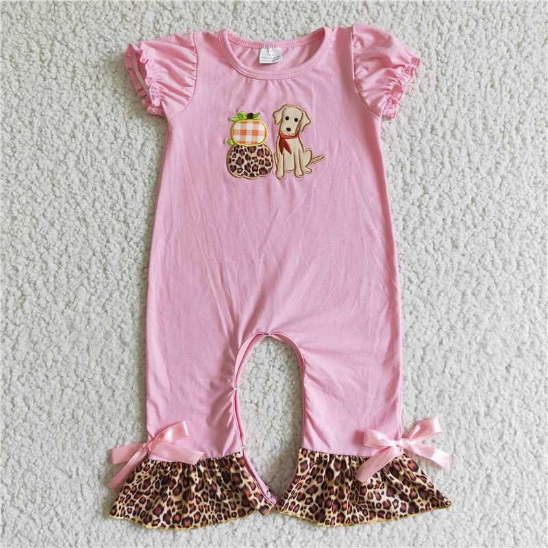 RTS Embroidered Pumpkin Puppy Halloween Embroidered Puppy Plaid Boys Girls Outfits Pants Suit