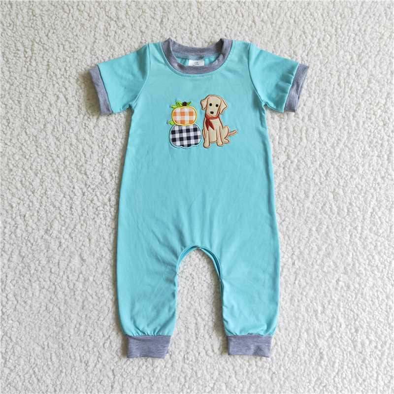 RTS Embroidered Pumpkin Puppy Halloween Embroidered Puppy Plaid Boys Girls Outfits Pants Suit