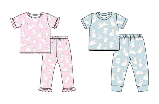 25.10.13 custom each style moq 5 eta 6-8week Sibling Sisters easter bunny baby boy short sleeve pants sets 2 match family design