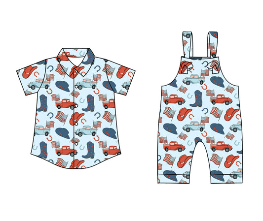 25.12.29 custom each style moq 5 eta 6-8 week Sibling Sister car boot hat flag baby boy short sleeve top and jumpsuit match family design