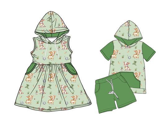 25.12.6 custom each style moq 5 eta 6-8week Sibling Sister cow baby short sleeve shorts sets and dress match design