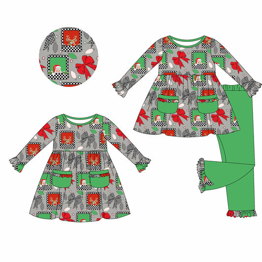 25.5.24 custom each style moq 5eta 4-6week Sibling Sisters Christmas bow baby girl long sleeve pants sets and dress match family design