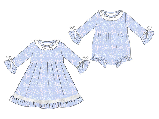 25.5.14 custom each style moq 5eta 4-6week Sibling Sisters floral bow baby girl long sleeve dress and rompers match family design