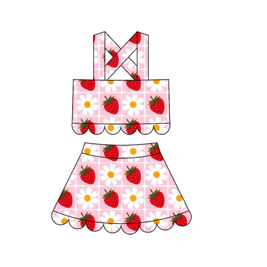 3.4 Custom moq 5 mix size Baby Girls Yoga Set pink plaid Sleeveless Top And Short Skirt Outfit for Toddlers Girls
