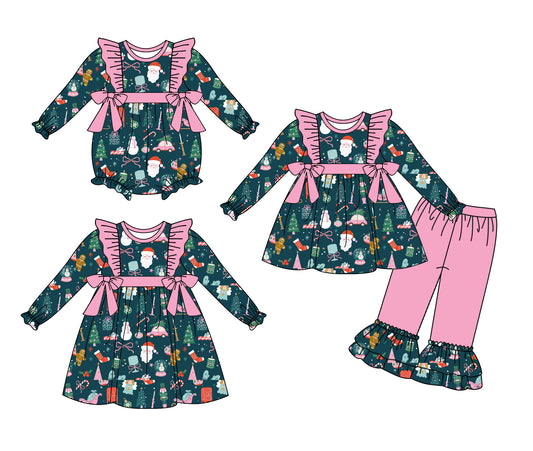 25.6.26 custom each style moq 5eta 4-6week Sibling Sisters Christmas baby girl long sleeve pants sets and dress and rompers match family design
