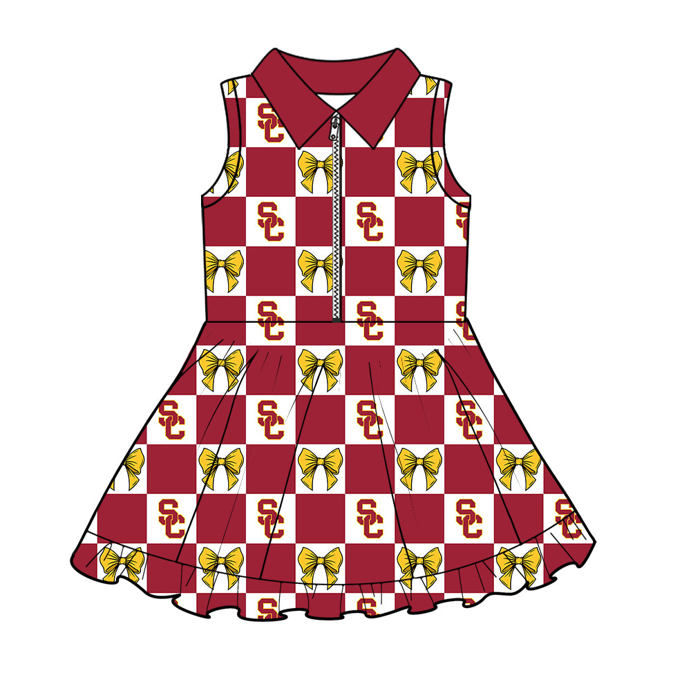Custom moq 5 mix size Milk silk summer girls' three-piece set with letter bow print plaid sleeveless skirt including a dress and shorts