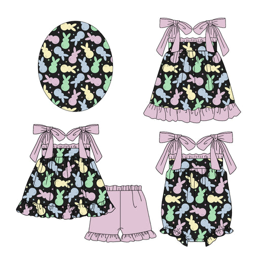 11.29 custom each style moq 5eta 4-6week Sibling Sister easter bunny baby girl short sleeve shorts sets and dress and rompers match family design