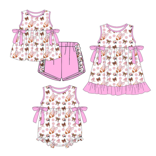 25.12.20 custom each style moq 5 eta 6-8week Sibling Sister rugby bow baby short sleeve shorts sets and romper and dress match design