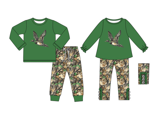 25.8.16 custom each style moq 5 eta 4-6week Sibling Sisters duck green baby girl long sleeve pants sets 2