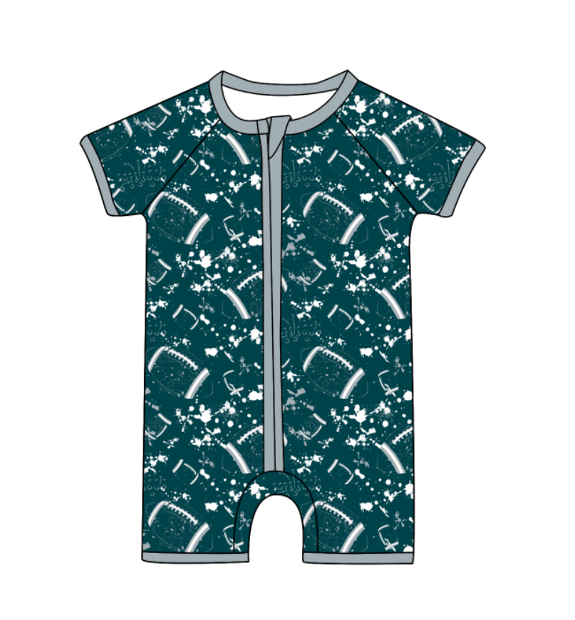 Custom moq 5 mix size milk silk summer teams Baby Football Short Sleeve Zipper  Romper
