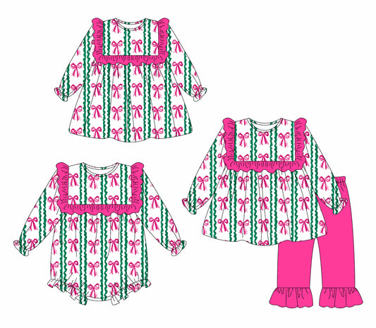 25.5.16 custom each style moq 5eta 4-6week Sibling Sisters bow baby girl long sleeve pants sets and dress and rompers match family design