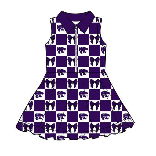 Custom moq 3 or 5 mix size milk silk summer teams baby girl clothes bow purple sleeveless dress-26.1.24