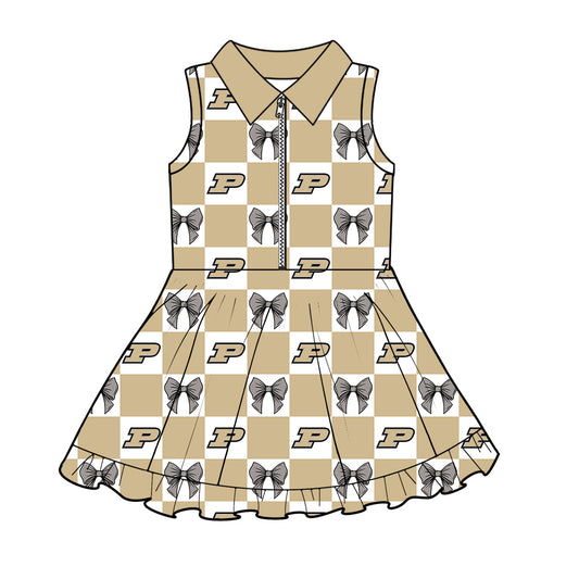 Custom moq 3 or 5 mix size milk silk summer teams baby girl clothes bow khaki sleeveless dress-26.1.23