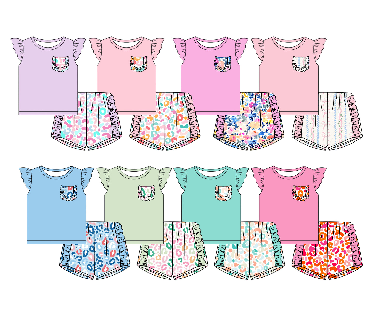 12.14 custom each style moq 5eta 4-6week Sibling Sister leopard baby girl short sleeve shorts fish sets 1 and easter sets 2 and set 3 match design
