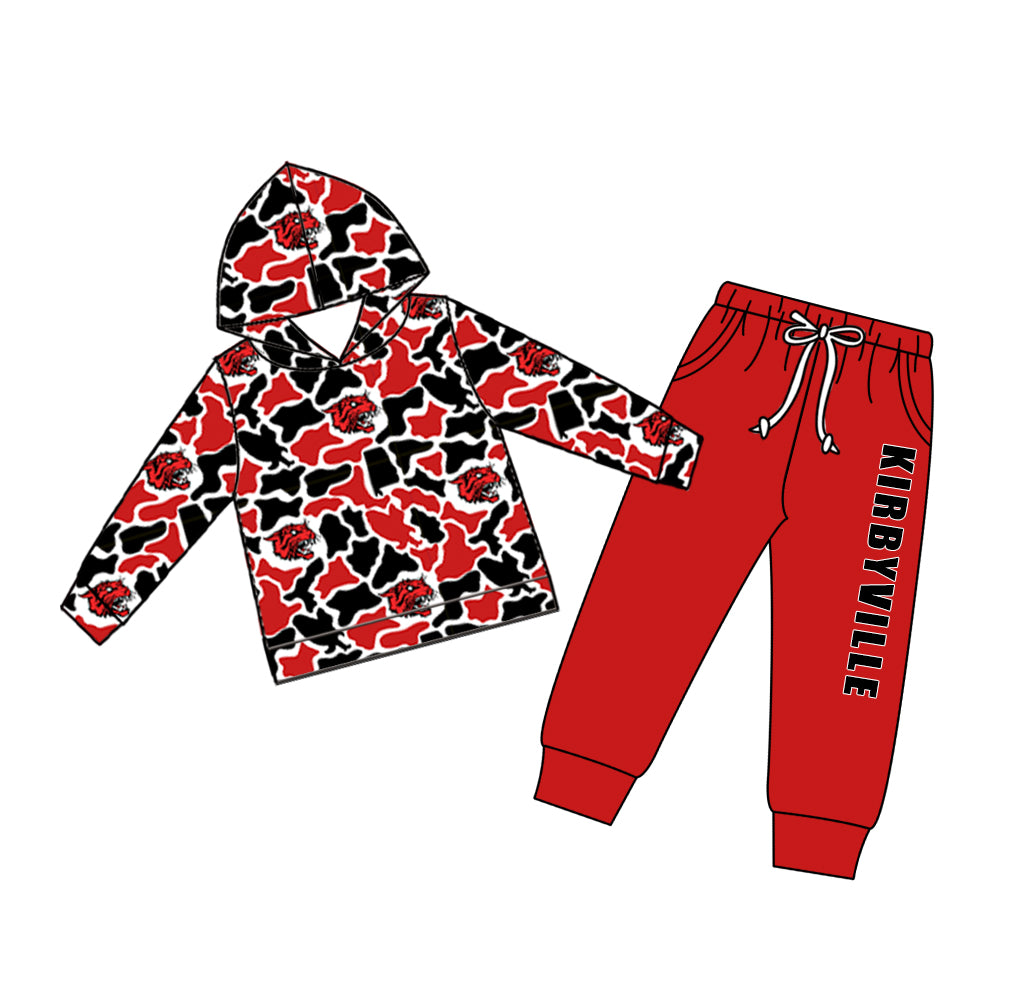 Custom moq 5 mix size teams Baby Boy Casual Camo Hooded Top Drawstring Pants Set with Pockets