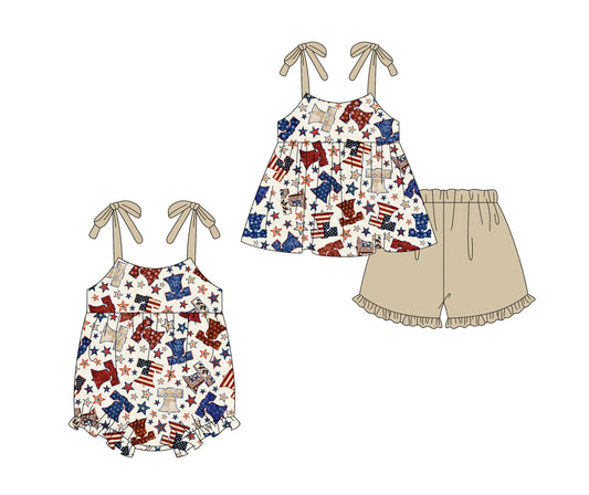 Custom moq 5 mix size Sibling Baby Girl's  4th of July Short-Sleeved Top And Shorts Set Cute Romper for Summer