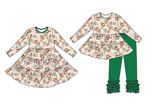 25.7.4 custom each style moq 5eta 4-6week Sibling Sisters Christmas baby girl long sleeve pants sets and dress match family design