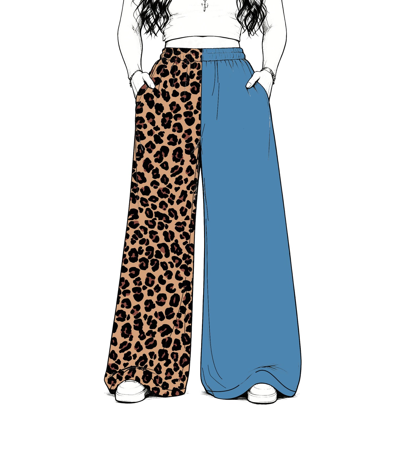 custom moq 5 mix size Baby Kids Leopard Print Light Blue Patchwork Team Flare Pant Casual Bottom