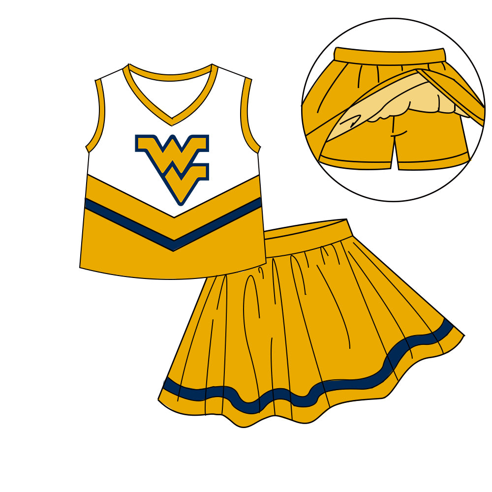 Custom moq 5 mix size milk silk eta 6-8weeks summer teams yellow baby girls clothes team sleeveless skirts shorts sets-25.7.9
