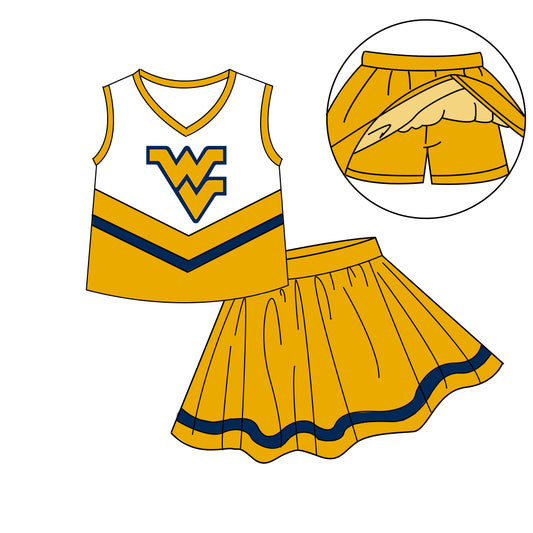 Custom moq 5 mix size milk silk eta 6-8weeks summer teams yellow baby girls clothes team sleeveless skirts shorts sets-25.7.9