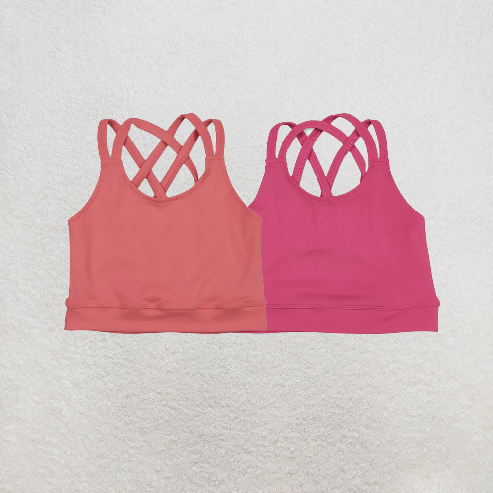 RTS NO MOQ Sibling Baby Girls Peach Strap Yoga Vest Tops