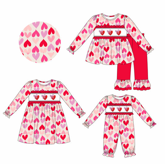 25.8.21 custom each style moq 5eta 4-6week Sibling Sisters love baby girl long sleeve pants sets and dress and rompers match family design