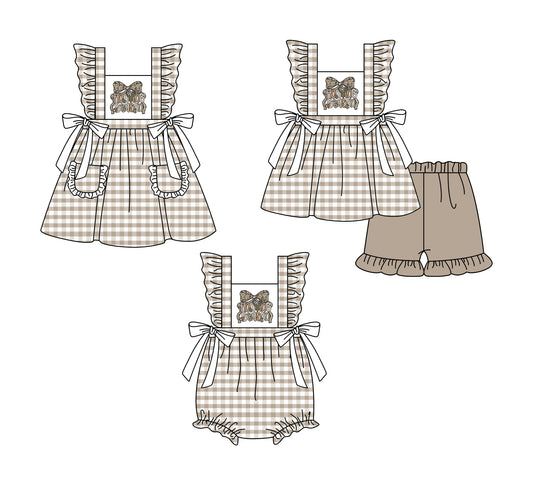 25.10.22 custom each style moq 5 eta 6-8week Sibling Sister bow baby short sleeve shorts sets and romper and dress match design