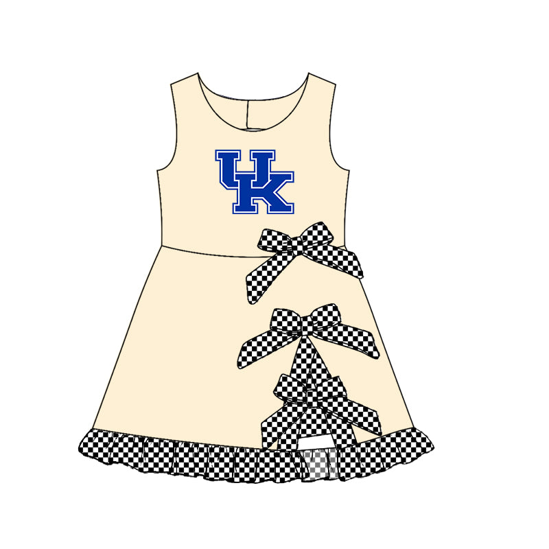 Custom moq 5 mix size summer teams Baby Girls Sleeveless Checked Bow Scallop Edge Ruffle Shorts Liner Knee Length Yoga Dresses