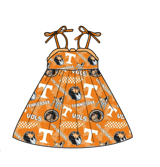 Custom summer teams baby girls clothes team orange sets dress romper-25.5.6