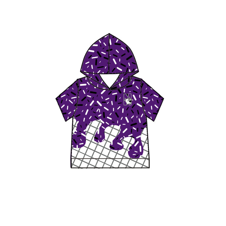 Custom moq 5 mix size milk silk summer teams Camo Hooded Short Sleeve Top Shorts Set Ice Cream Drips Purple Hooded Top with Matching Shorts For Kids