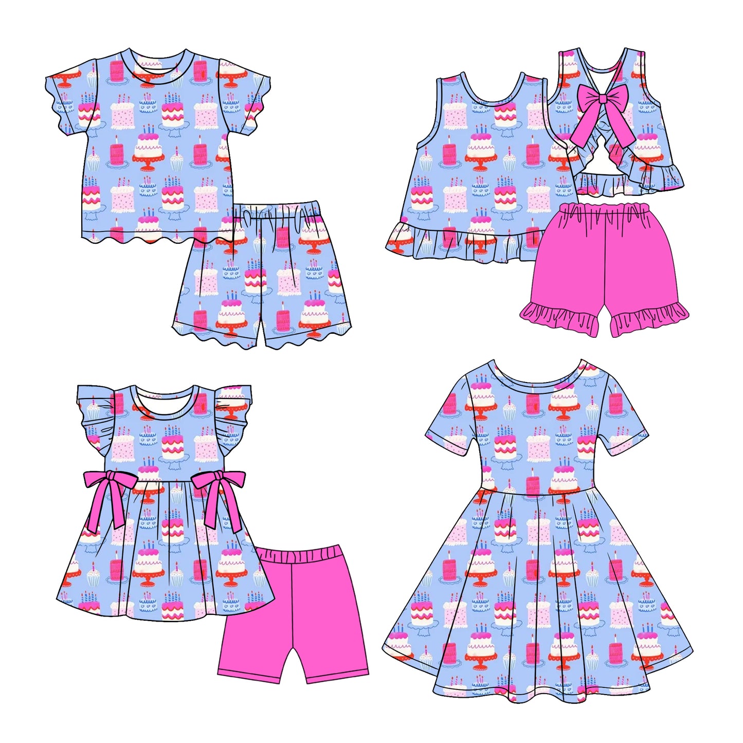2.26 Custom moq 5 mix size Sibling Baby Girl Purple Short-Sleeved Outfit  And Dress