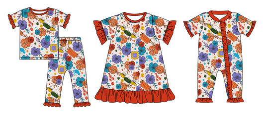 12.25 custom each style moq 5eta 4-6week Sibling Sister floral baby girl sets and dress and rompers match family design