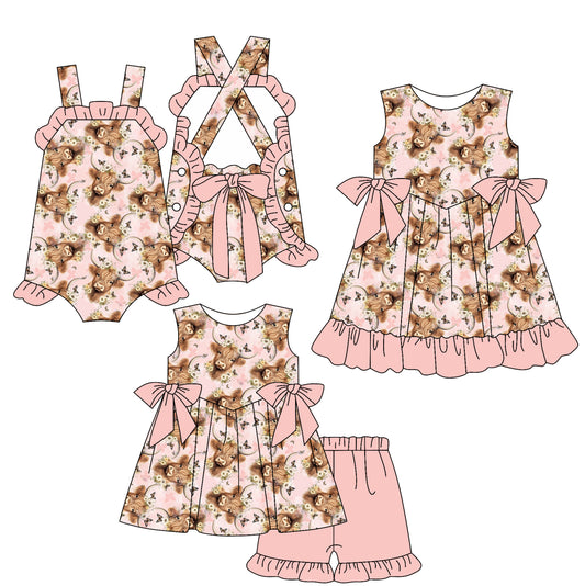 2.15 custom each style moq 5eta 4-6week Sibling Sisters alpine baby girl short sleeve shorts sets and dress and rompers match family design