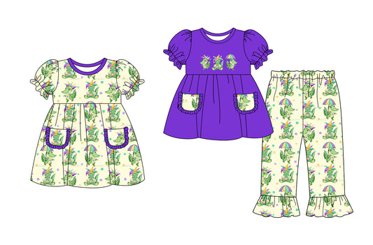 25.9.10 custom each style moq 5eta 4-6week Sibling Sisters mardi gras baby girl short sleeve pants sets and dress match family design