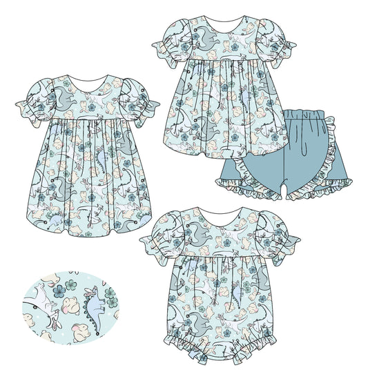 25.12.3 custom each style moq 5 eta 6-8week Sibling Sister baby short sleeve shorts sets and romper and dress match design