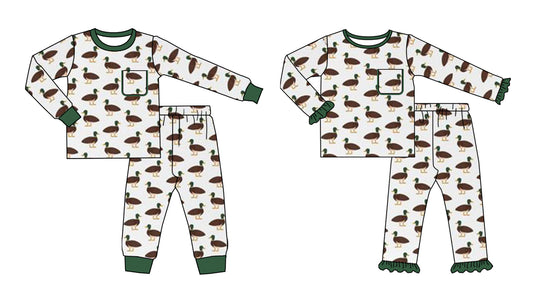 25.6.17 custom each style moq 5eta 4-6week Sibling Sisters duck baby girl long sleeve pants sets 1 and sets 2 match family design