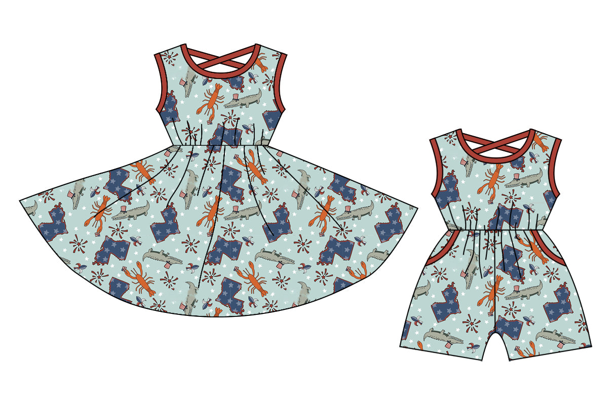 12.24 custom each style moq 5eta 4-6week Sibling Sister baby girl short sleeve shorts dress and jumpsuit match design