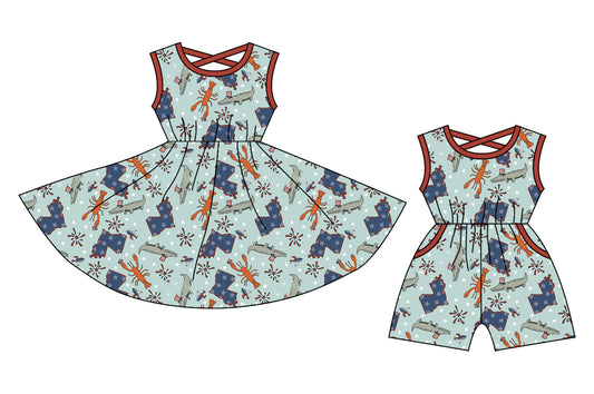 12.24 custom each style moq 5eta 4-6week Sibling Sister baby girl short sleeve shorts dress and jumpsuit match design