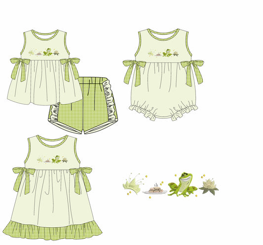 3.25 custom each style moq 5eta 4-6week Sibling Sisters baby girl short sleeve shorts sets and dress and rompers match family design