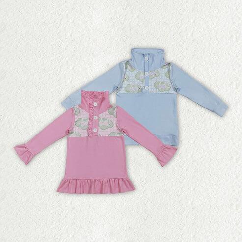 RTS NO MOQ Sibling Baby Boys Girls Long Sleeve Golf Pullover Checked Button Top Toddler Kids Plaid Shirt
