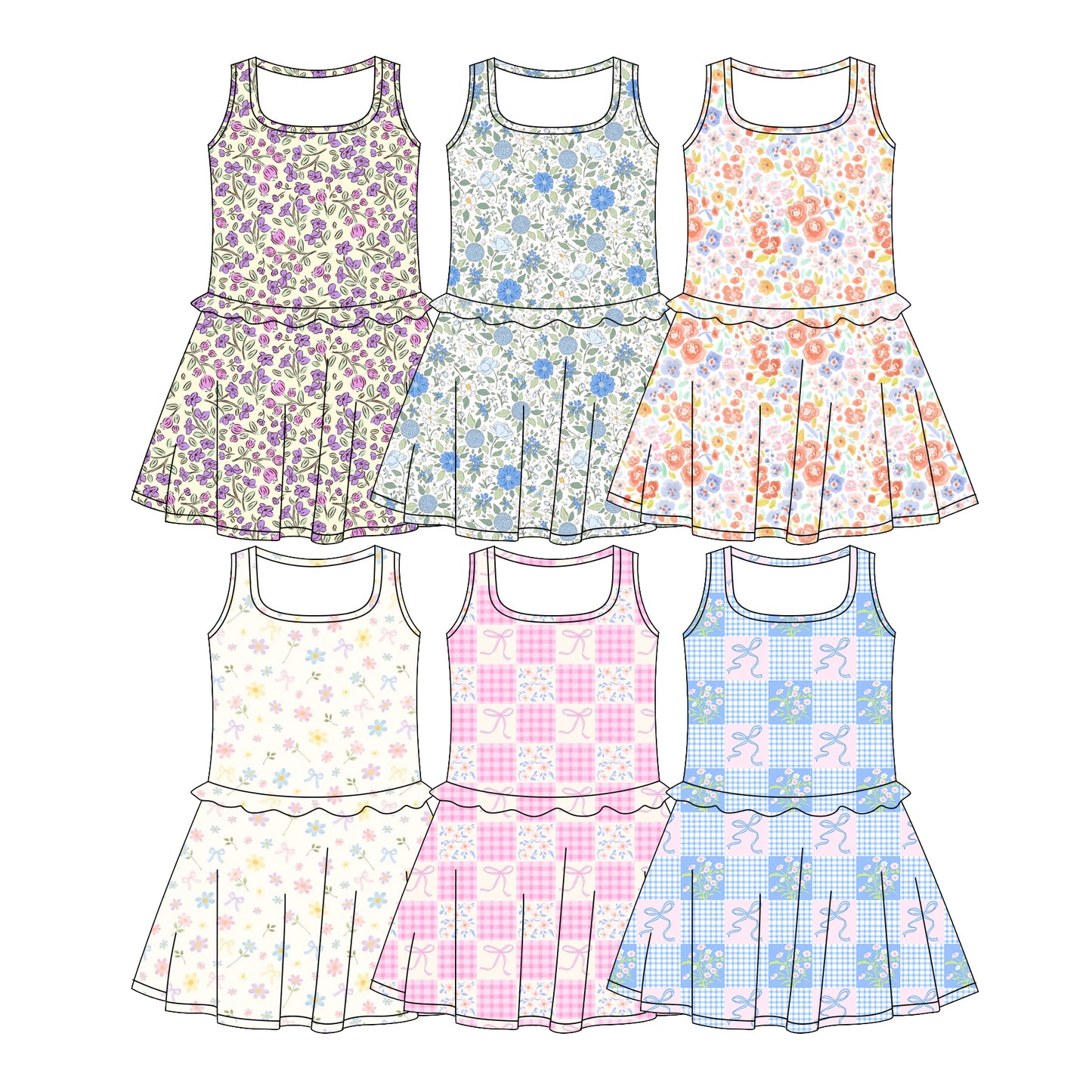Custom moq 5 mix size Sibling Baby Girls Floral Print Sleeveless Dress Cute Toddler Girl Summer Dress Children's Clothing